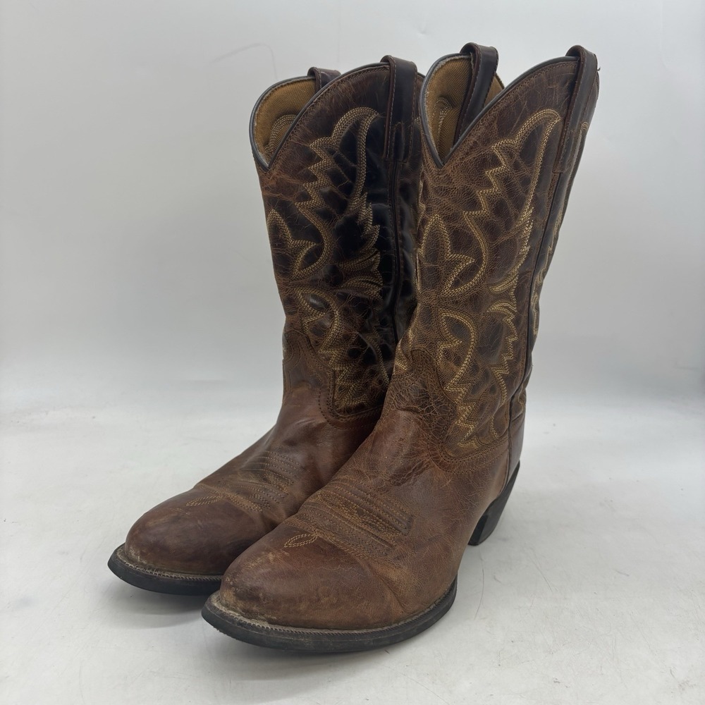 Laredo Birchwood Cowboy Boots Mens 9 D Brown Leather Distressed Embroidered